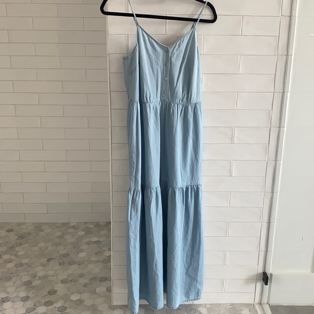 Denim tiered maxi dress